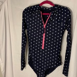 Gap Navy White Polka Dot Rashguard Girls Size Large Hot Pink Zipper